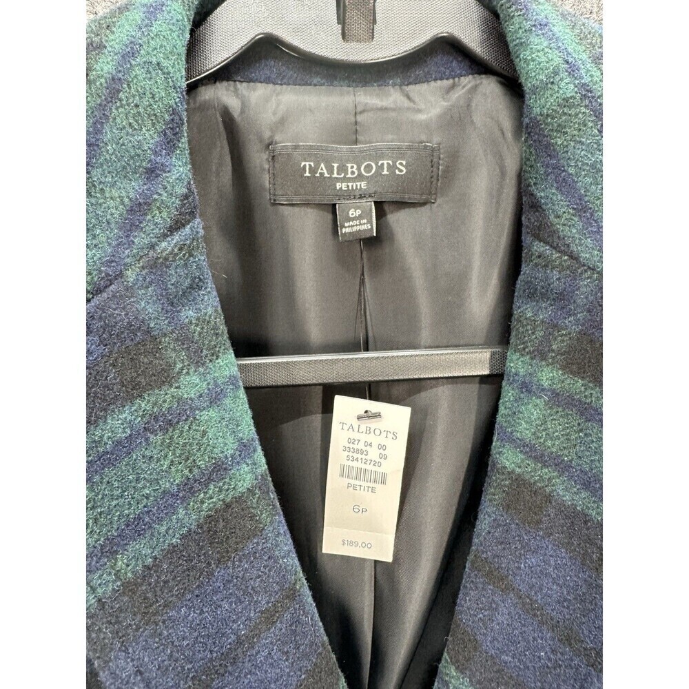 Talbots 6P Green Black Watch Tartan Plaid Long Wool Blend Blazer Jacket NEW - Picture 4 of 11